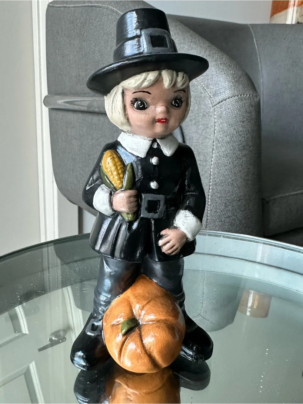 Vintage Hand-painted Ceramic Boy Pilgrim Figurine Thanksgiving Holiday Decor  79